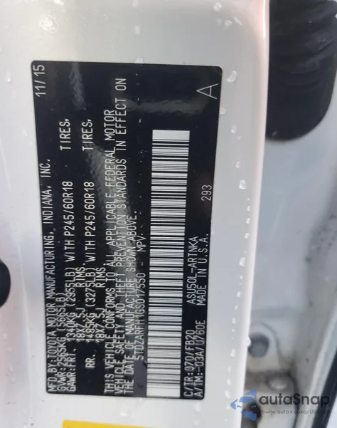 2016 Toyota Highlander Le из США, поврежденный, VIN 5TDZARFH1GS017550